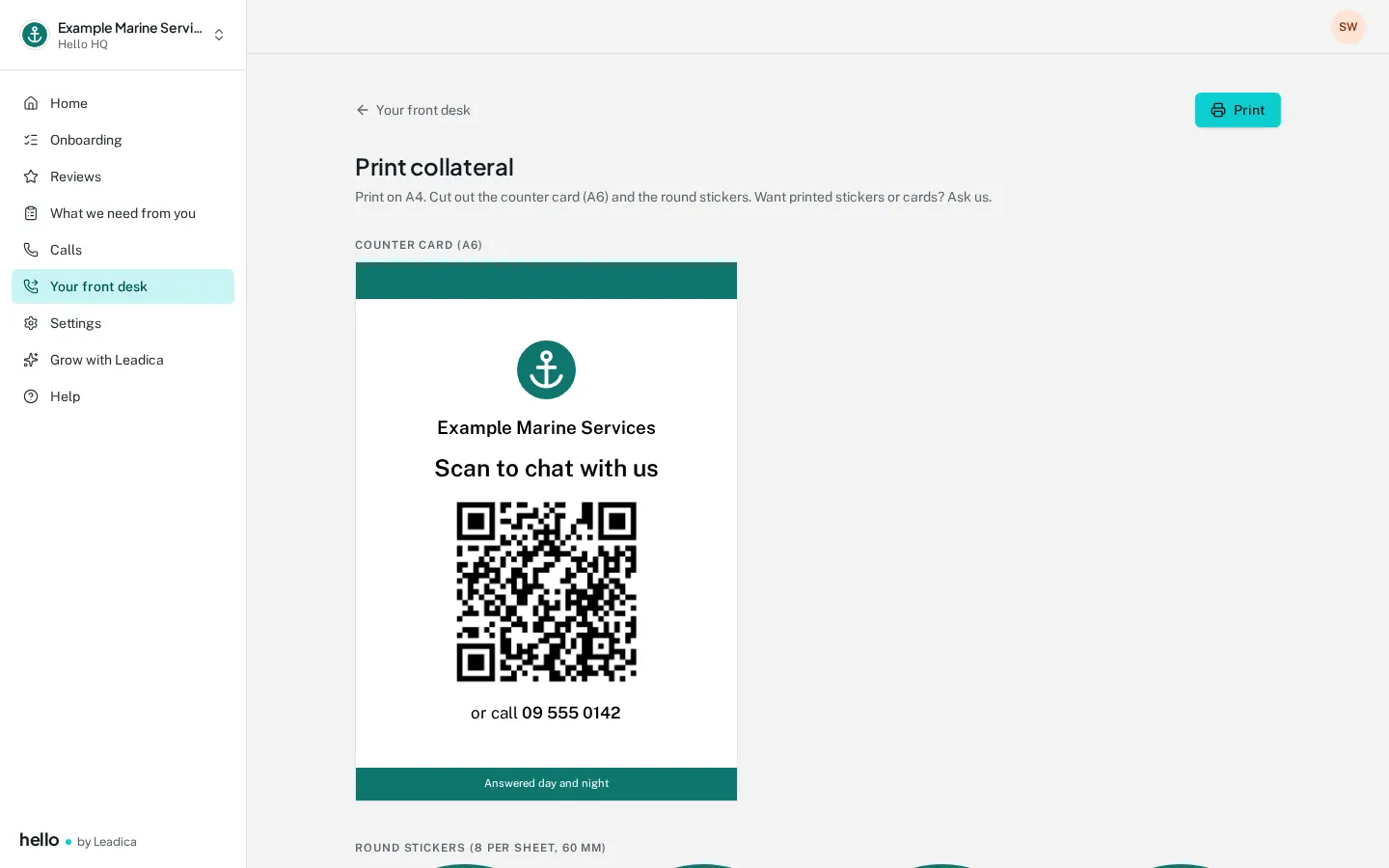 Printable counter card and round QR stickers
