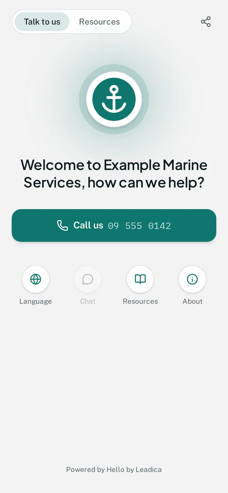 Support page on a phone with a Call us button
